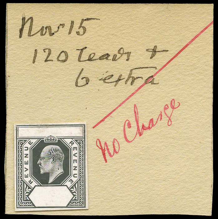 SEYCHELLES 1909 Proof of KEVII revenue design from DLR day book