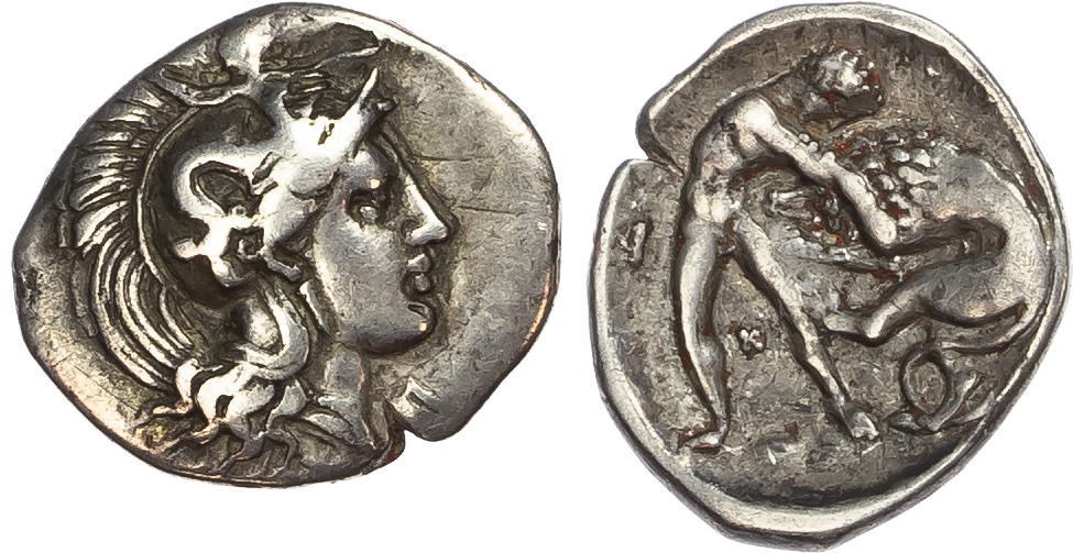 Calabria, Tarentum (c. 302-280 BC) AR Diobol, 1.05g. 