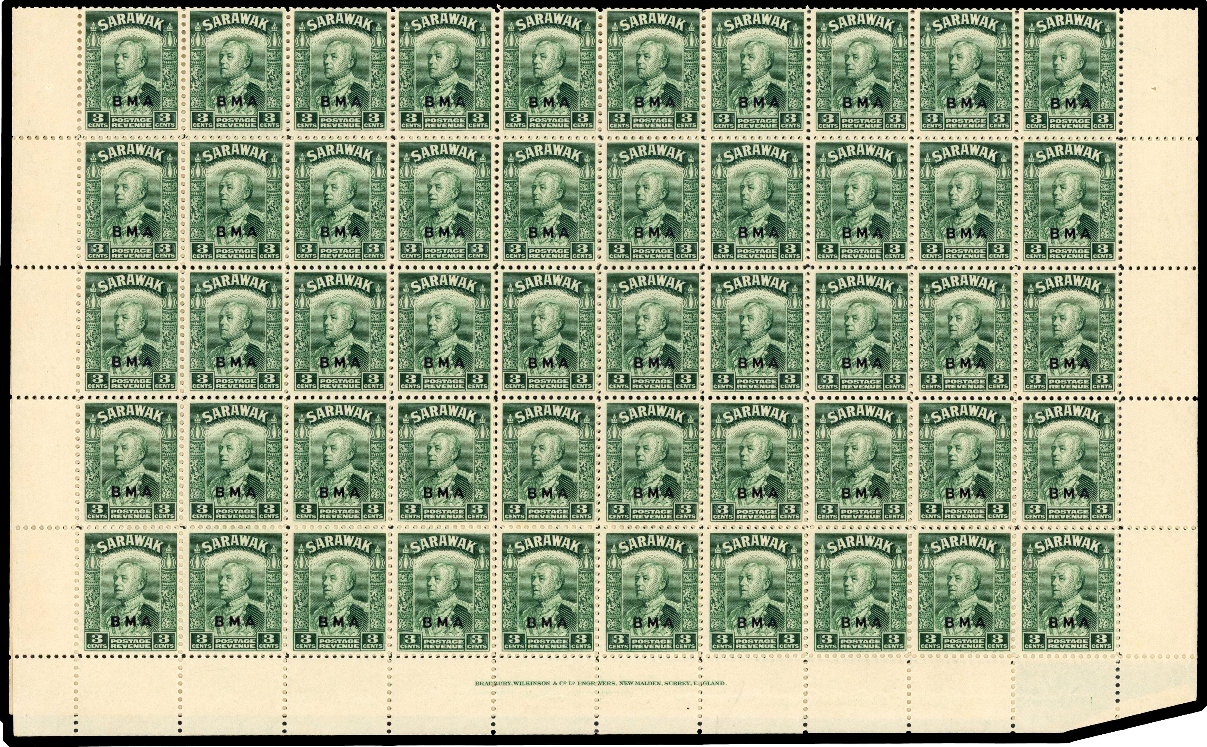 Sarawak 1945 selection of complete sheets, SG 126/129