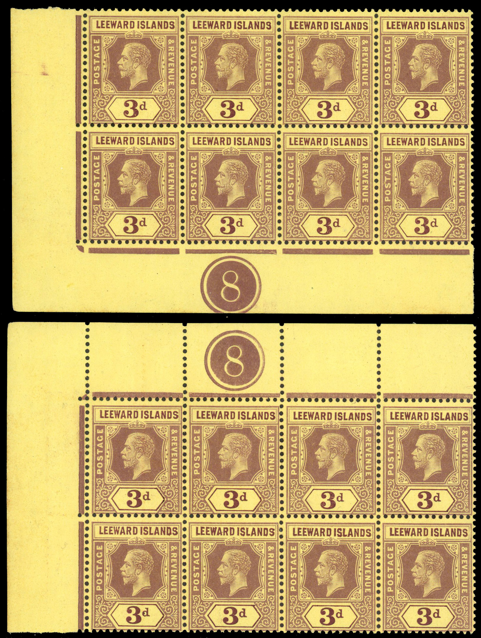 Leeward Islands SG 51c Plate blocks mint