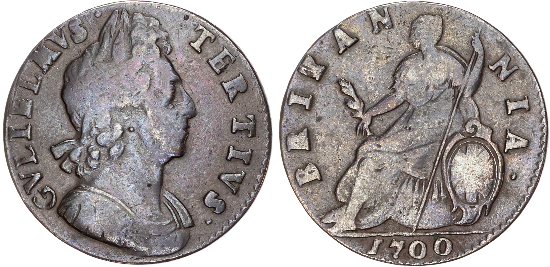 William III (1694‑1702), AE Halfpenny, Third Issue, 1700, TER TIVS variety.