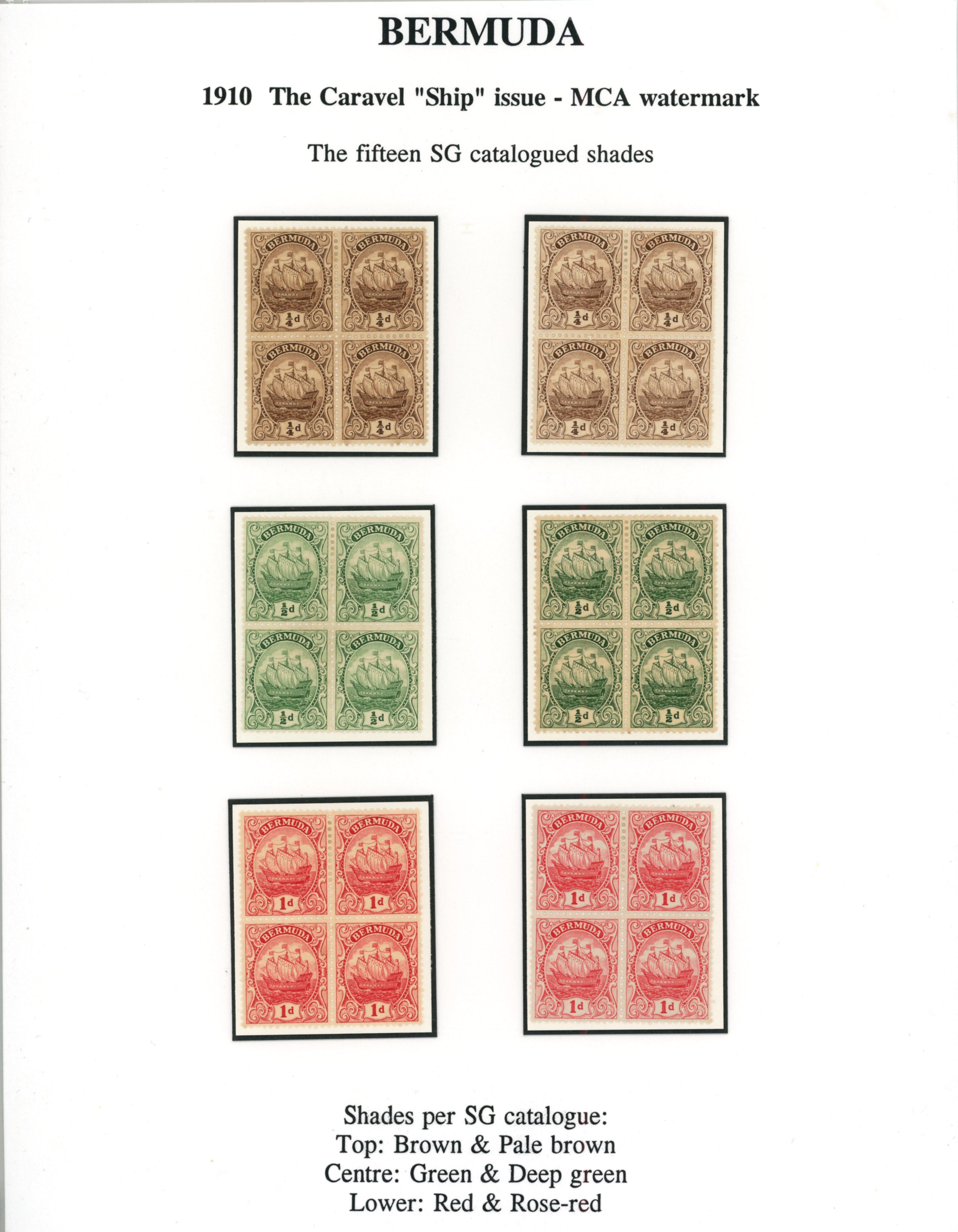 Bermuda 1910-34 Caravel mint selection in blocks of...