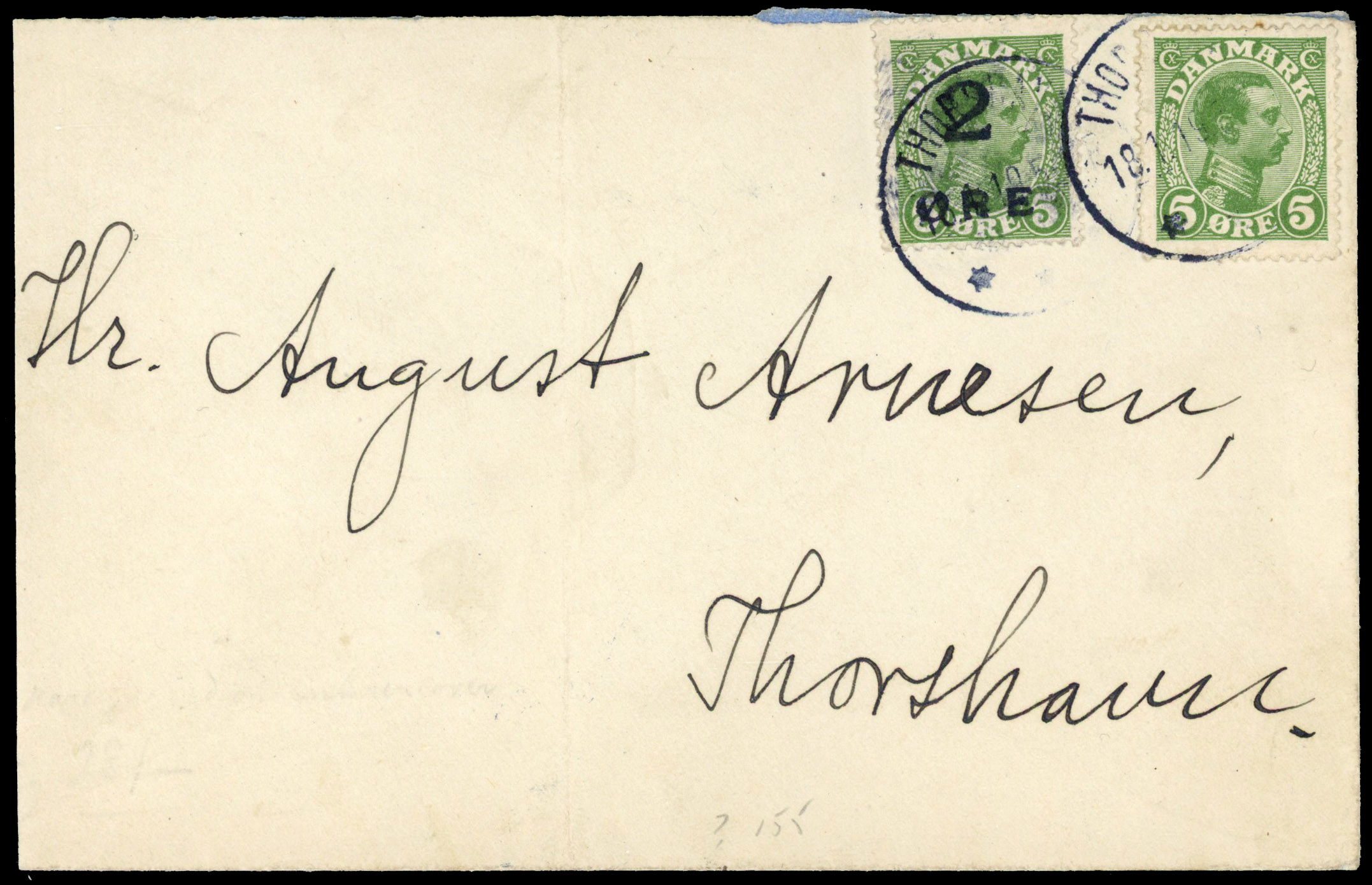 1919 envelope addressed locally bearing 2ö on 5ö green provisional