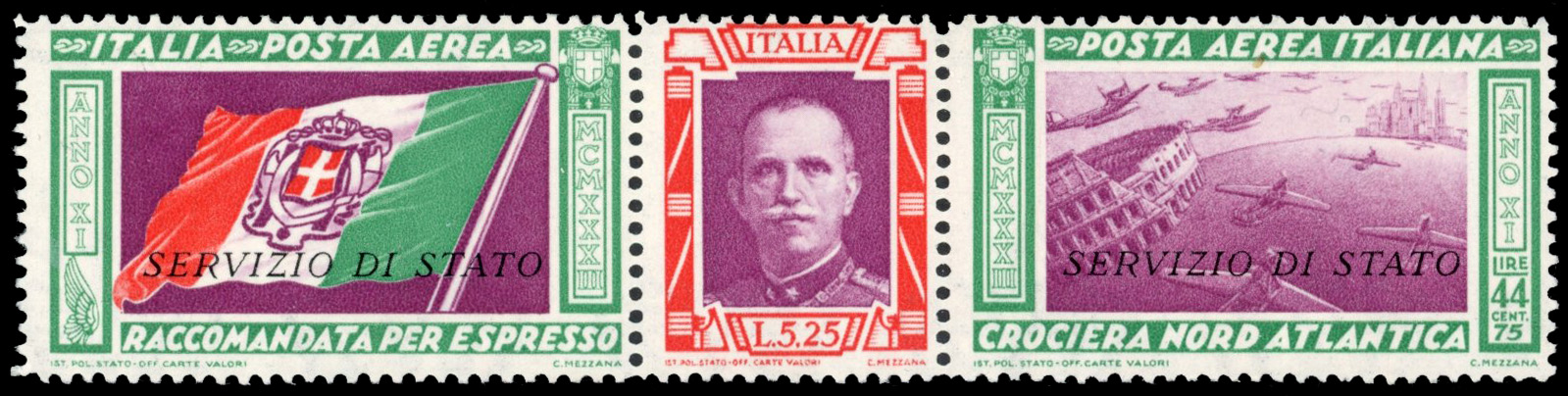 Italy 1933 Balbo Official triptych fresh hinged mint