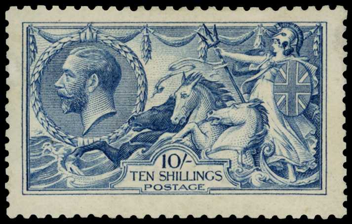 1915 10/- blue, brilliant o.g., very fine....