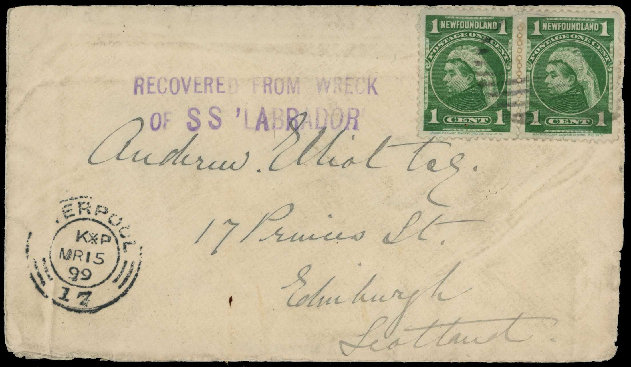 POSTAL HISTORY: 1899 cover to Edinburgh...