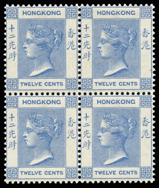 1900-01 12c blue, wmk CA, block of 4,...