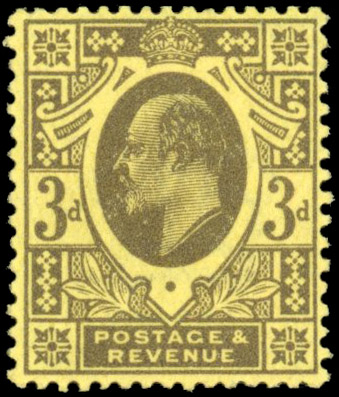 GB 1911 Harrison 3d grey on lemon paper, mint, SG 285a