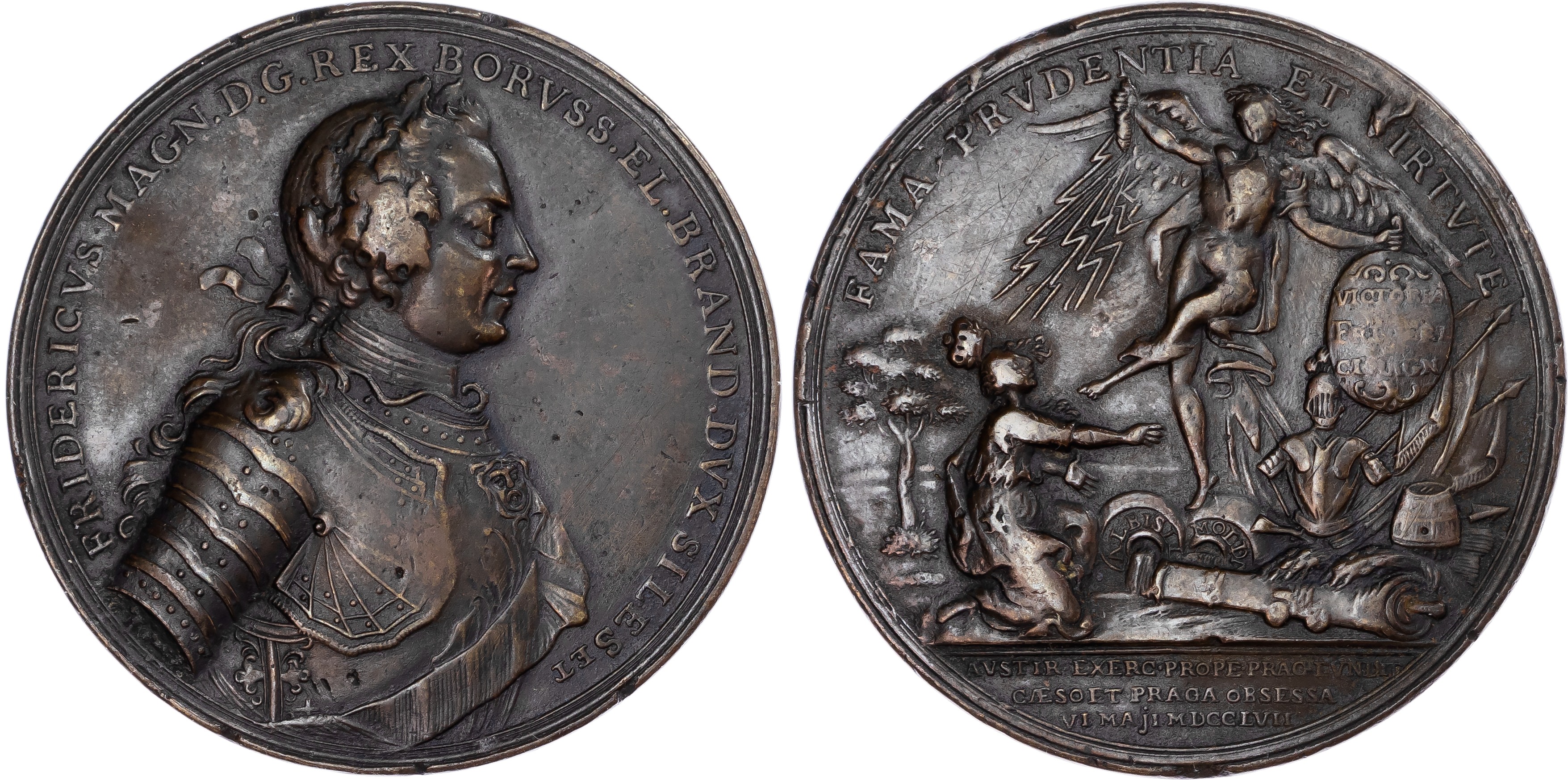 Germany, Prussia. Freiderich II (The Great) Æ Medallion, Victory at The Battle of Prague. 1757. 