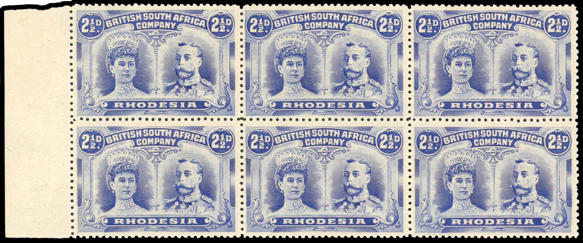 SG 131 2½d ultramarine marginal block of six mint