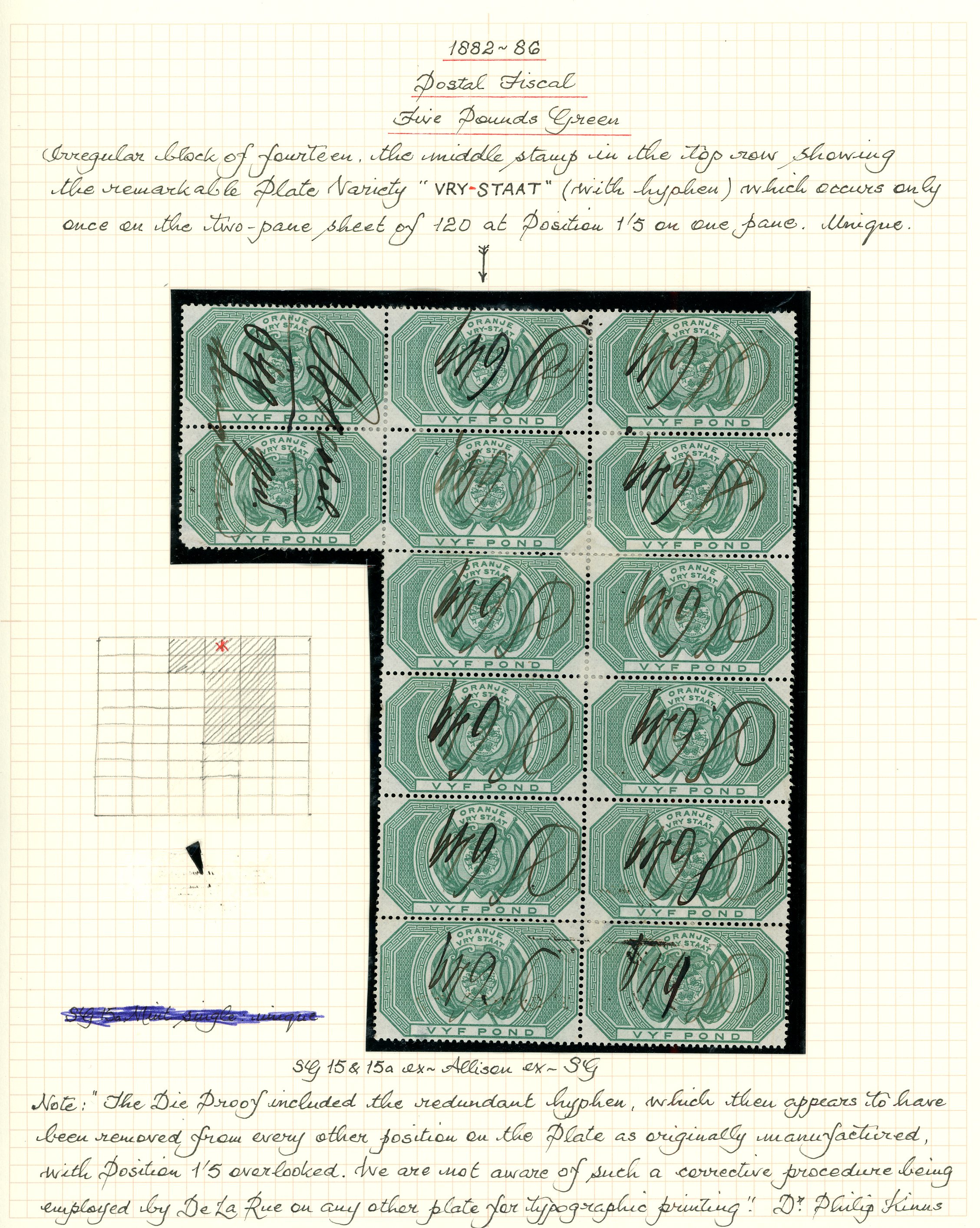 Postal Fiscal. 1882-86 £5 green, a...