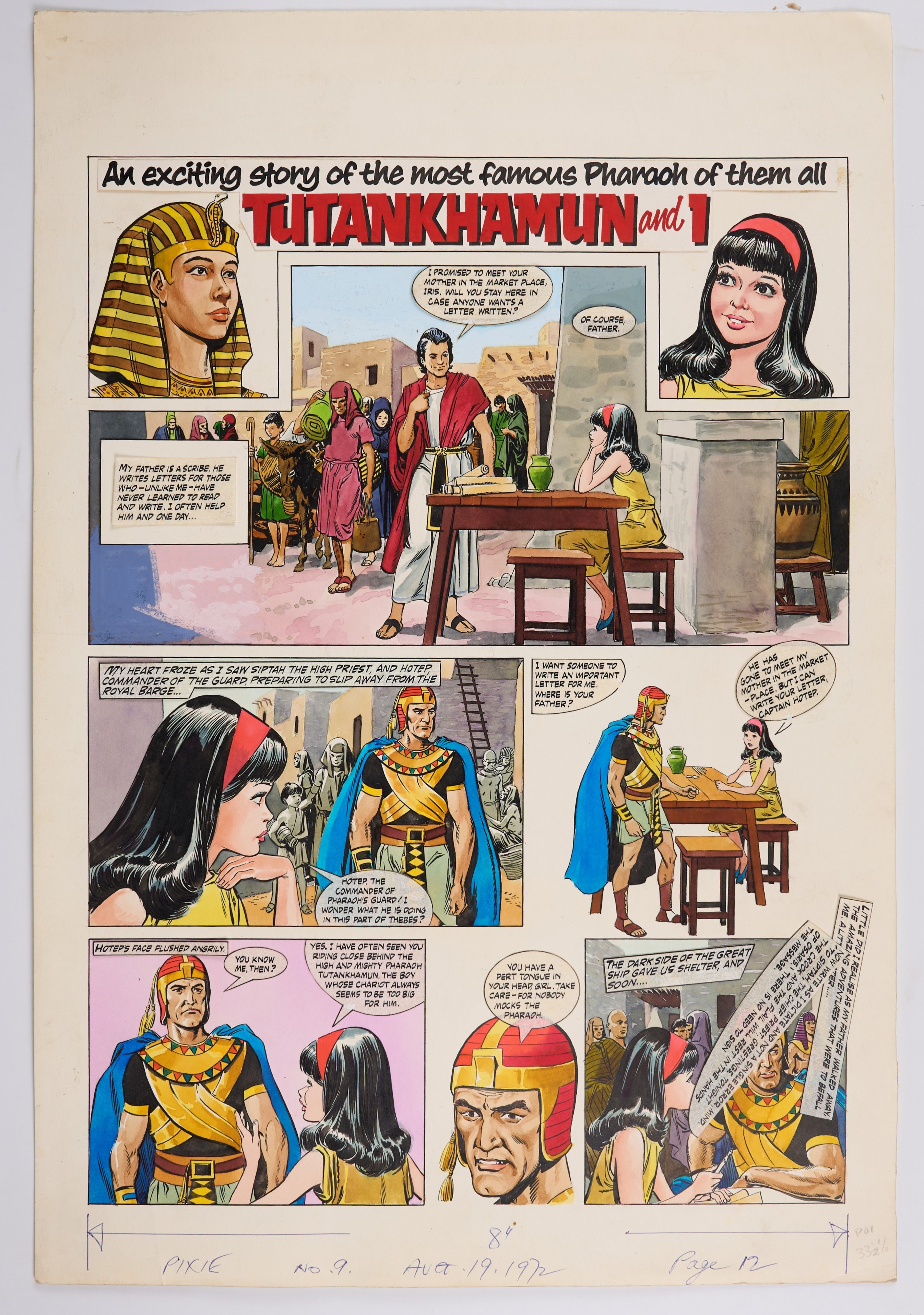 Pixie A Lovely New Paper for Girls #9-#16 Tutankhamun and I Story Pages (IPC, 1972) Total 10