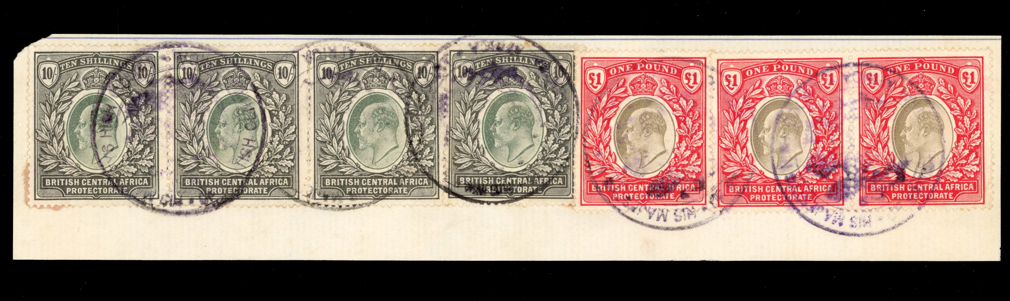 Nyasaland SG 65-6 fiscally used on piece