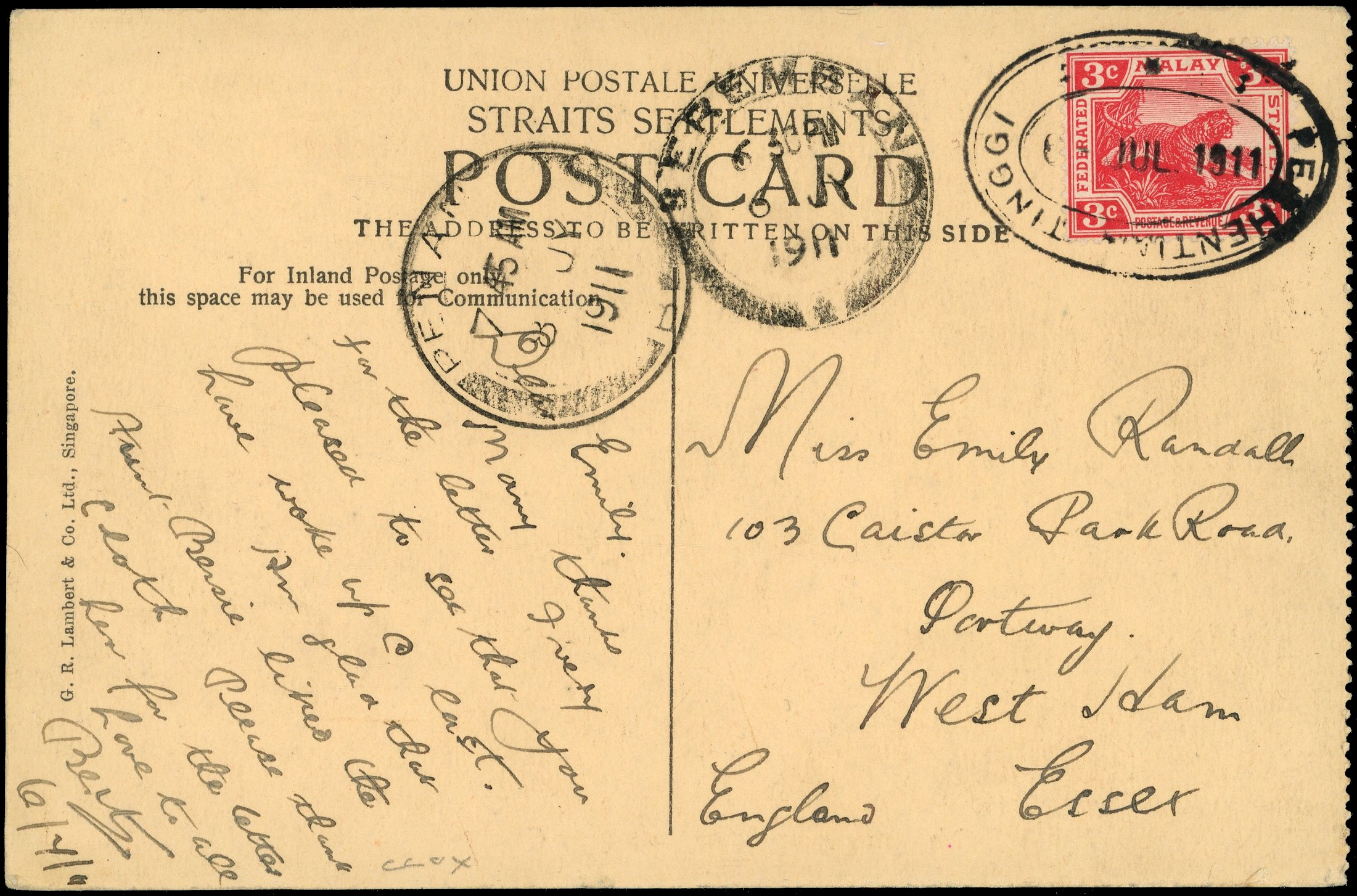 POSTAL HISTORY: 1911 picture postcard to...