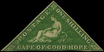 1858 1/- bright yellow-green, some brown o.g., two good margins but touched at base.  RPS Certificate (2008).  SG 8,...