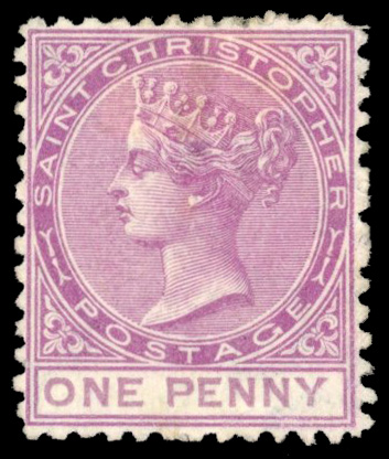 St Christopher 1870-82 1d magenta, perf 12½, showing variety watermark reversed
