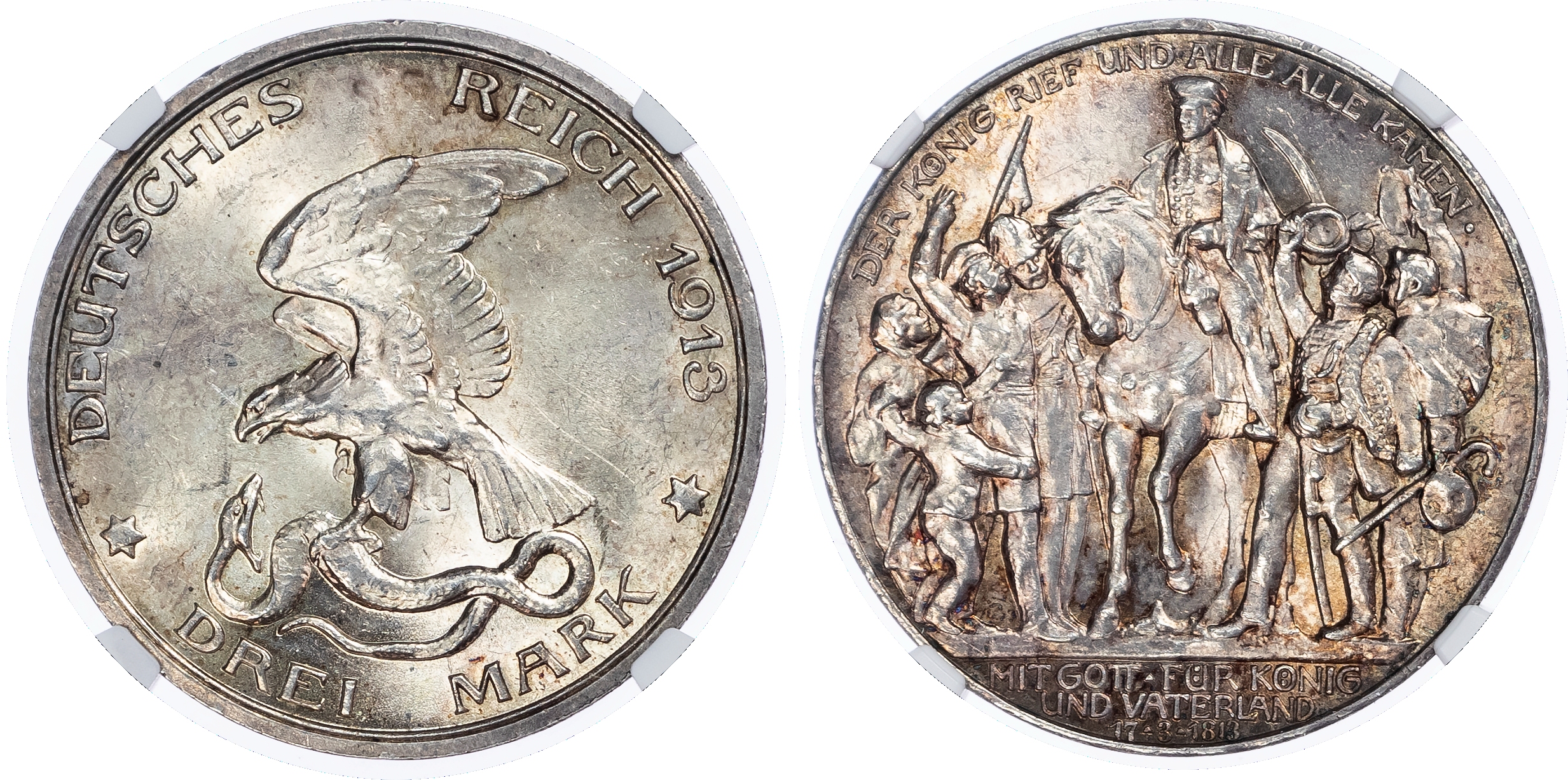 Germany, Prussia. War Against Napoleon AR 3 Marks. 1913A. 