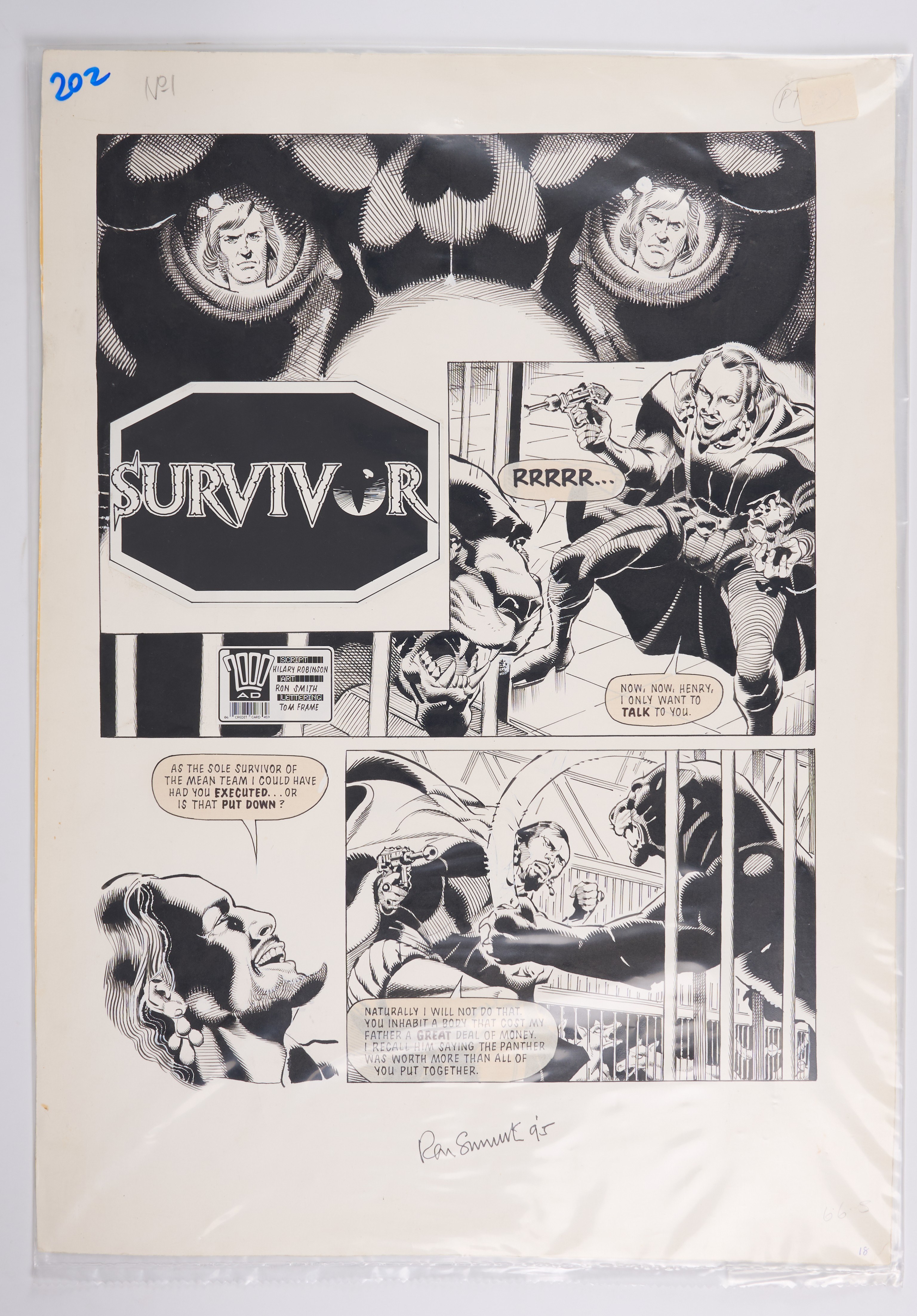 Ron Smith 2000 AD Prog #641 Survivor Story Pages Signed (Fleetway, 1987) Total 3