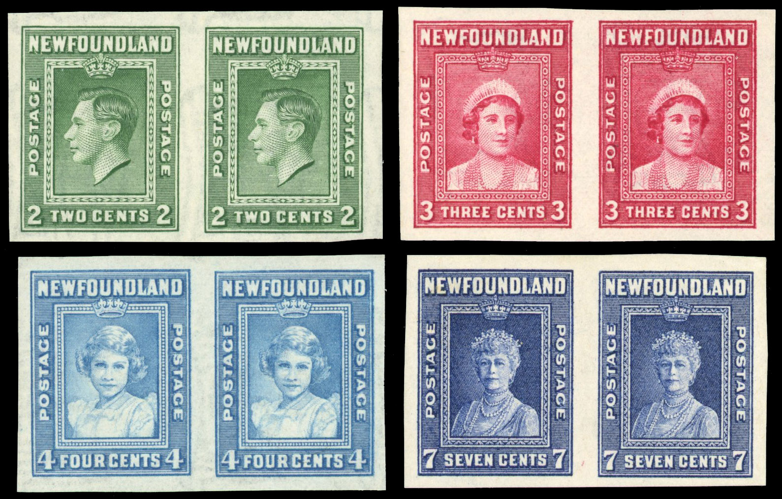 Newfoundland SG 268b-271b imperf pairs mint