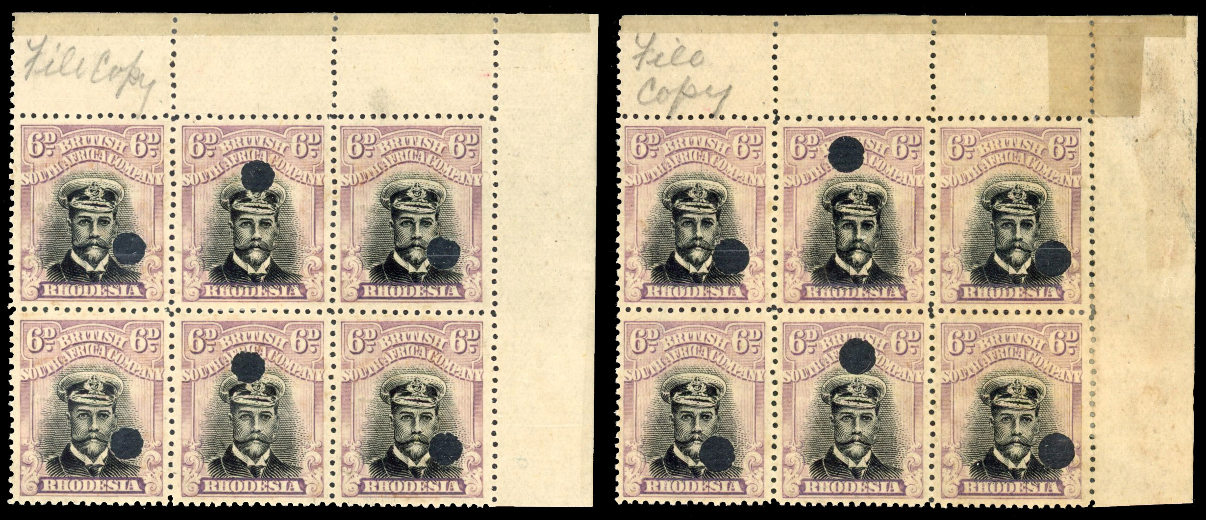 Rhodesia 6d SG 265 printer's file sheet blocks