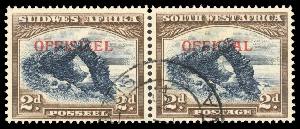 South West Africa SG O21 Official 1947 2d blue and brown pair used