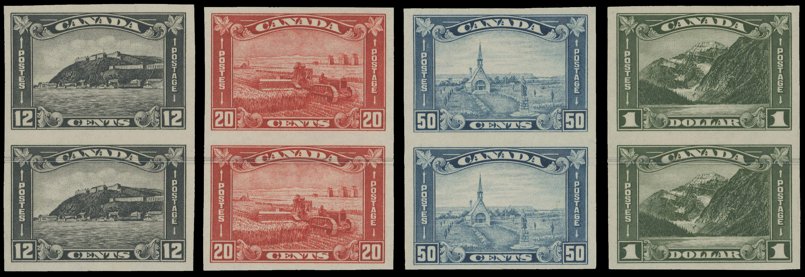Canada 1930-31 12c to $1 vertical pairs imperforate
