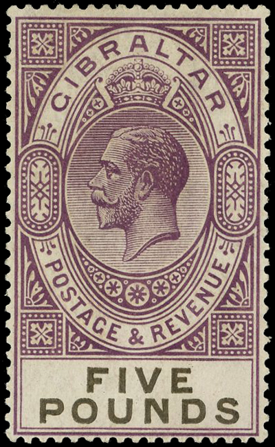 GIBRALTAR: 1925-32 £5 violet and black, BPA certificate (1986) fine unused o.g. SG 108