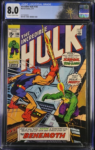 Incredible Hulk #136 CGC 8.0 Roy Thomas story, Herb Trimpe and Sal Buscema art (Marvel Comics, 1971)
