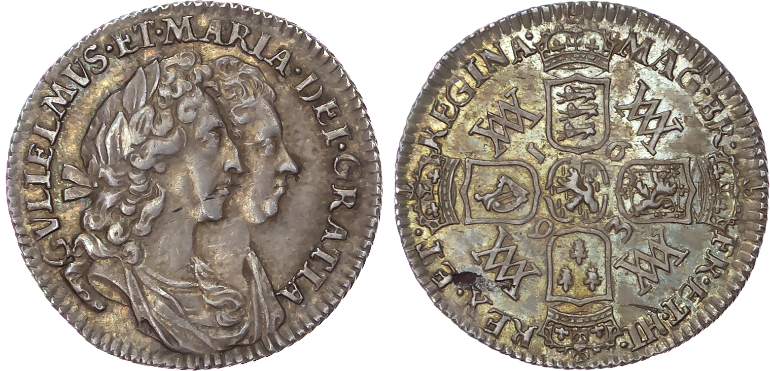 William and Mary (1689-1694), AR Sixpence, 1693.
