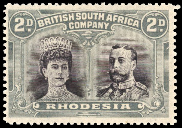 † 2d black-purple and slate-grey SG 127, position 43 mint