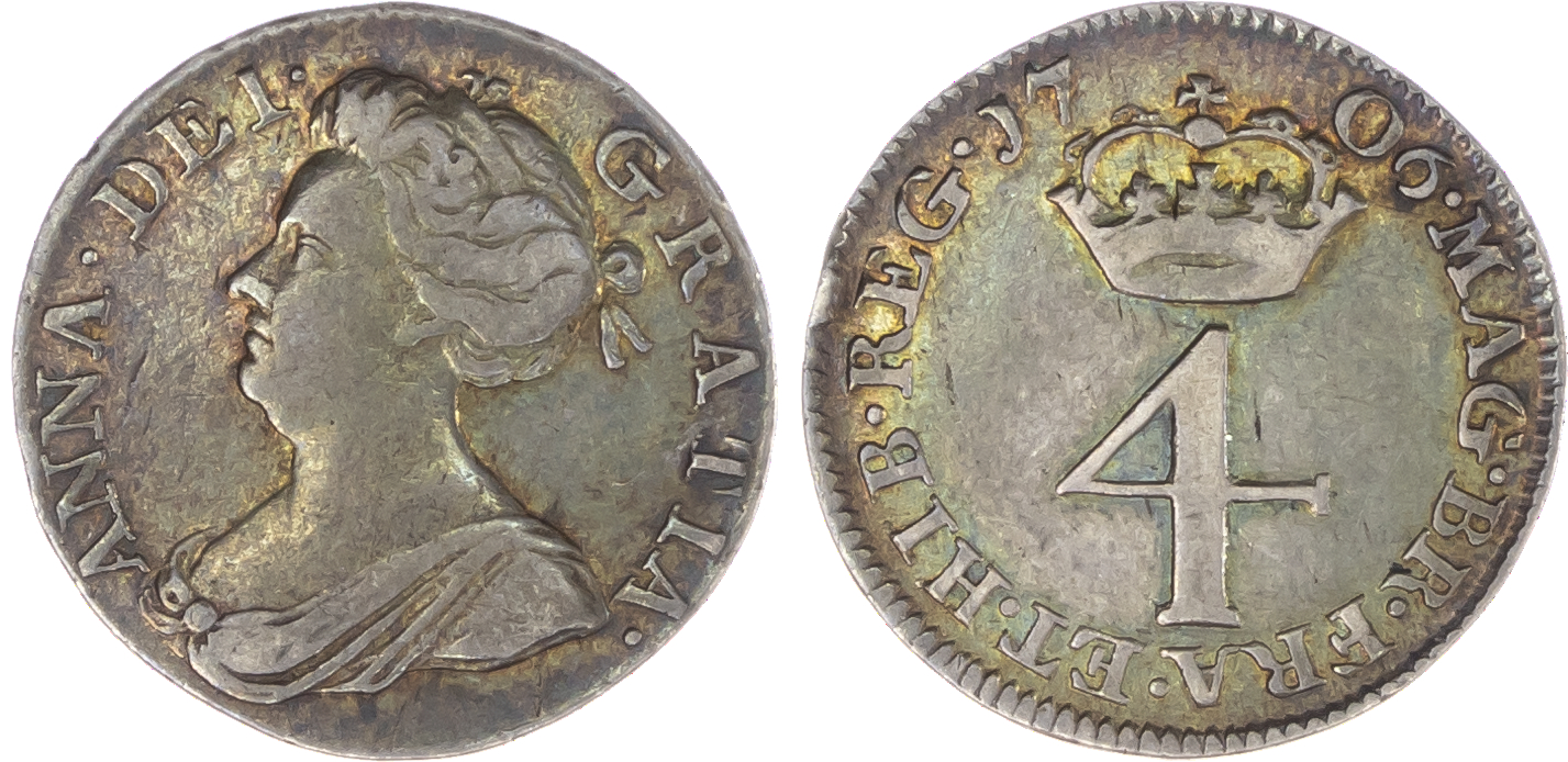 Anne (1702-14), Maundy Sets: 1706 and 1709, Fourpence, Threepence, Twopence, Penny, draped bust left, toothed outer borders