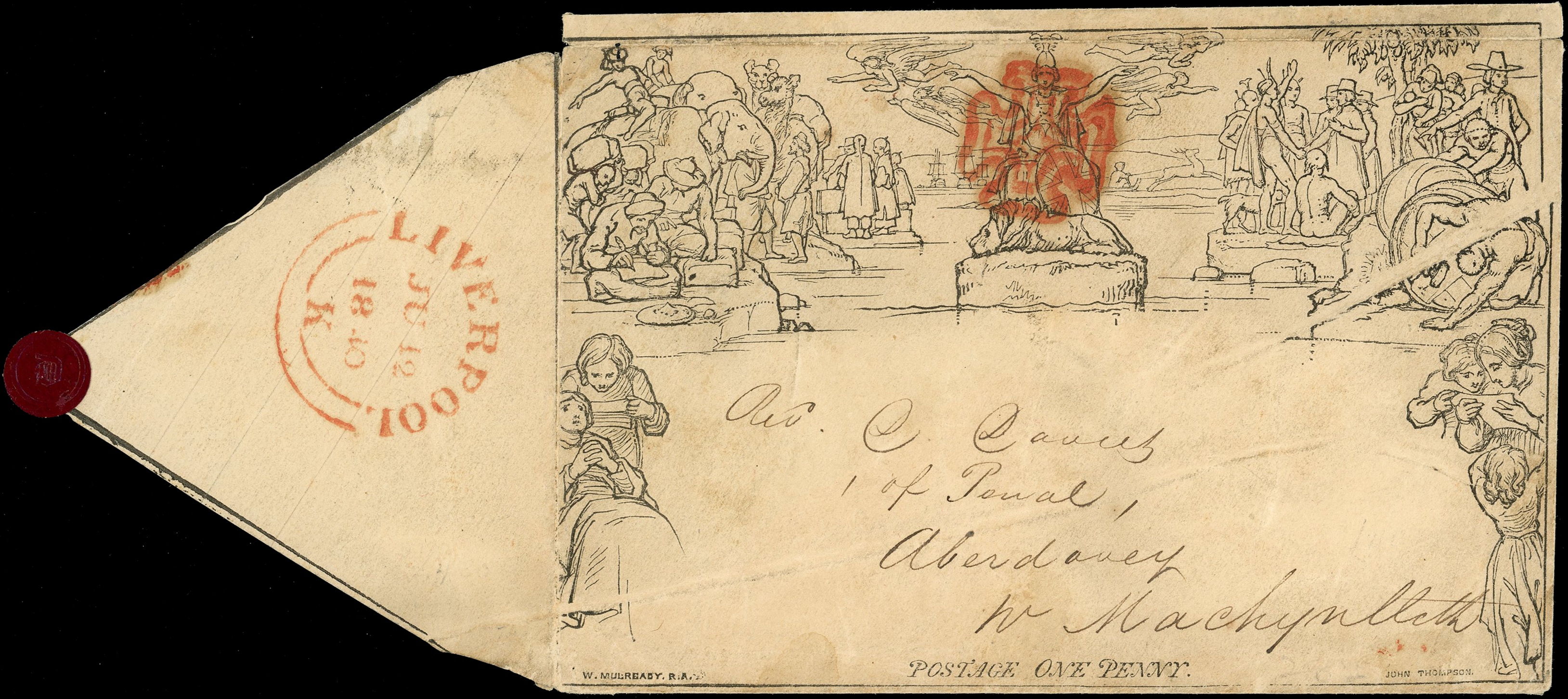 1840 Mulready 1d envelope (6) selection to a range of destinations