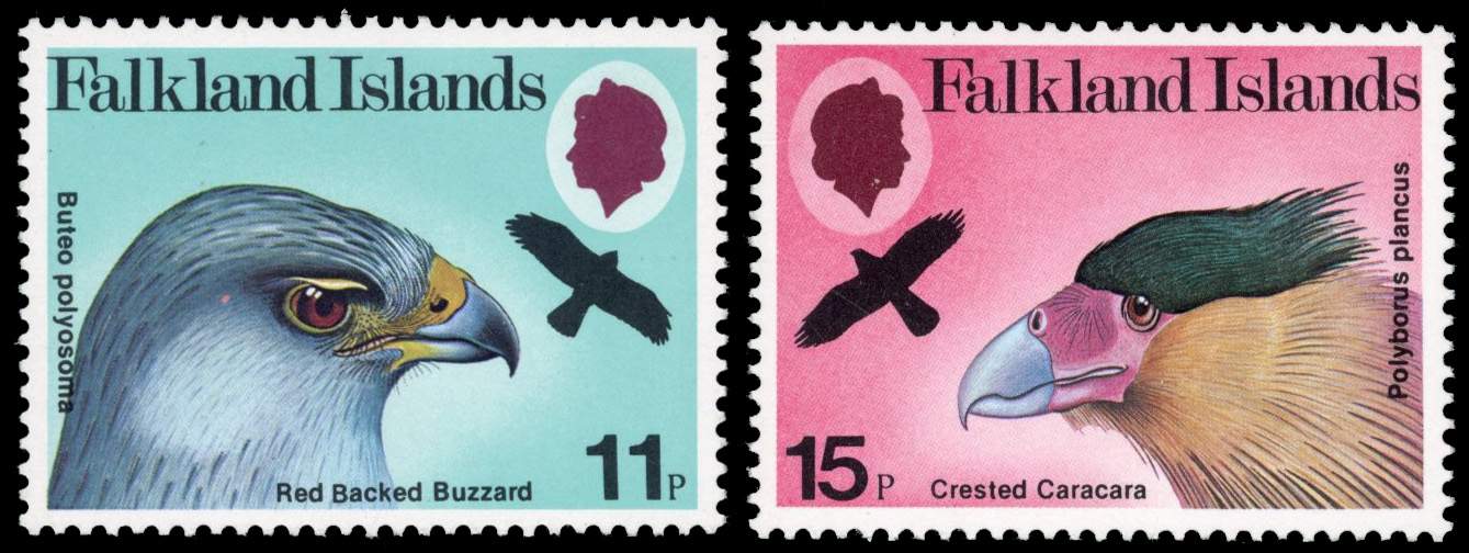 Falkland Islands SG 385w-6w 1980 Birds of Prey 11p. 15p watermark sideways inverted mint