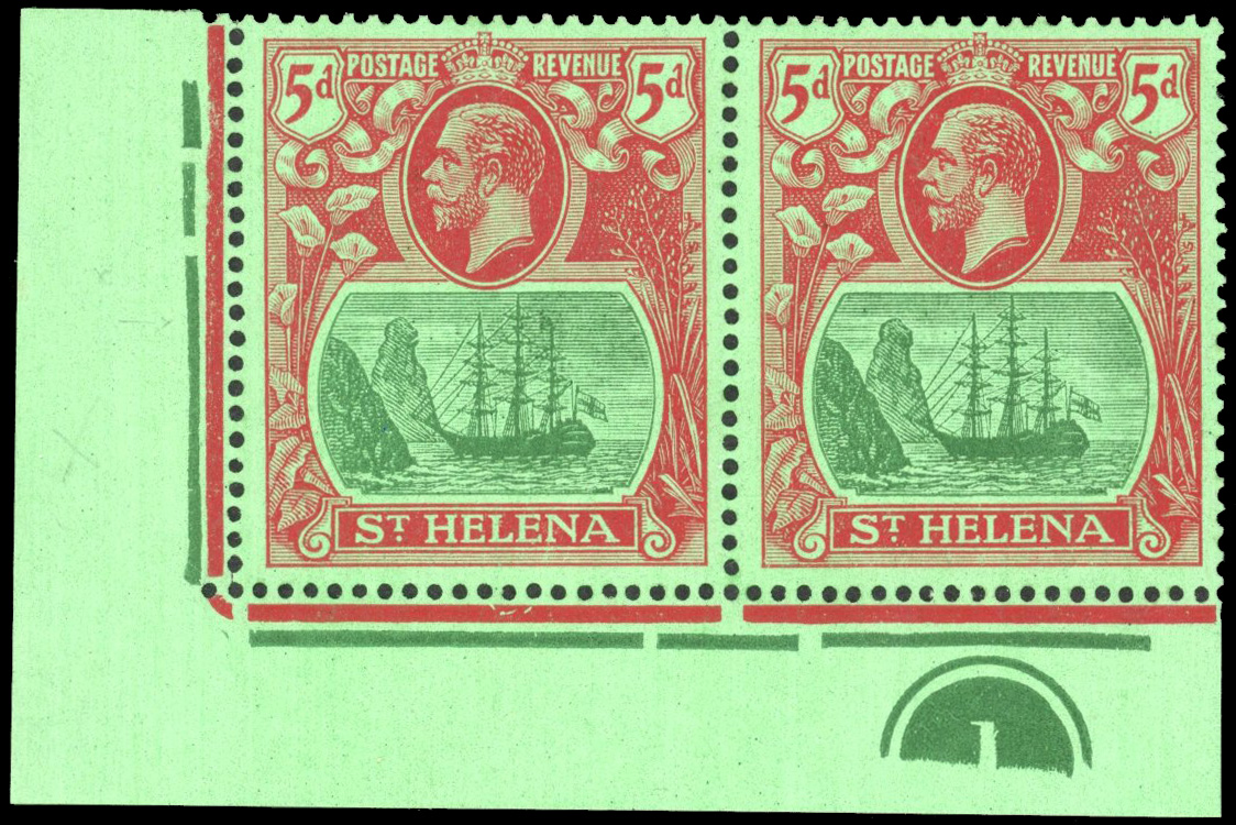 St Helena SG 103dc 1836 5d Plate pair with cleft rock mint