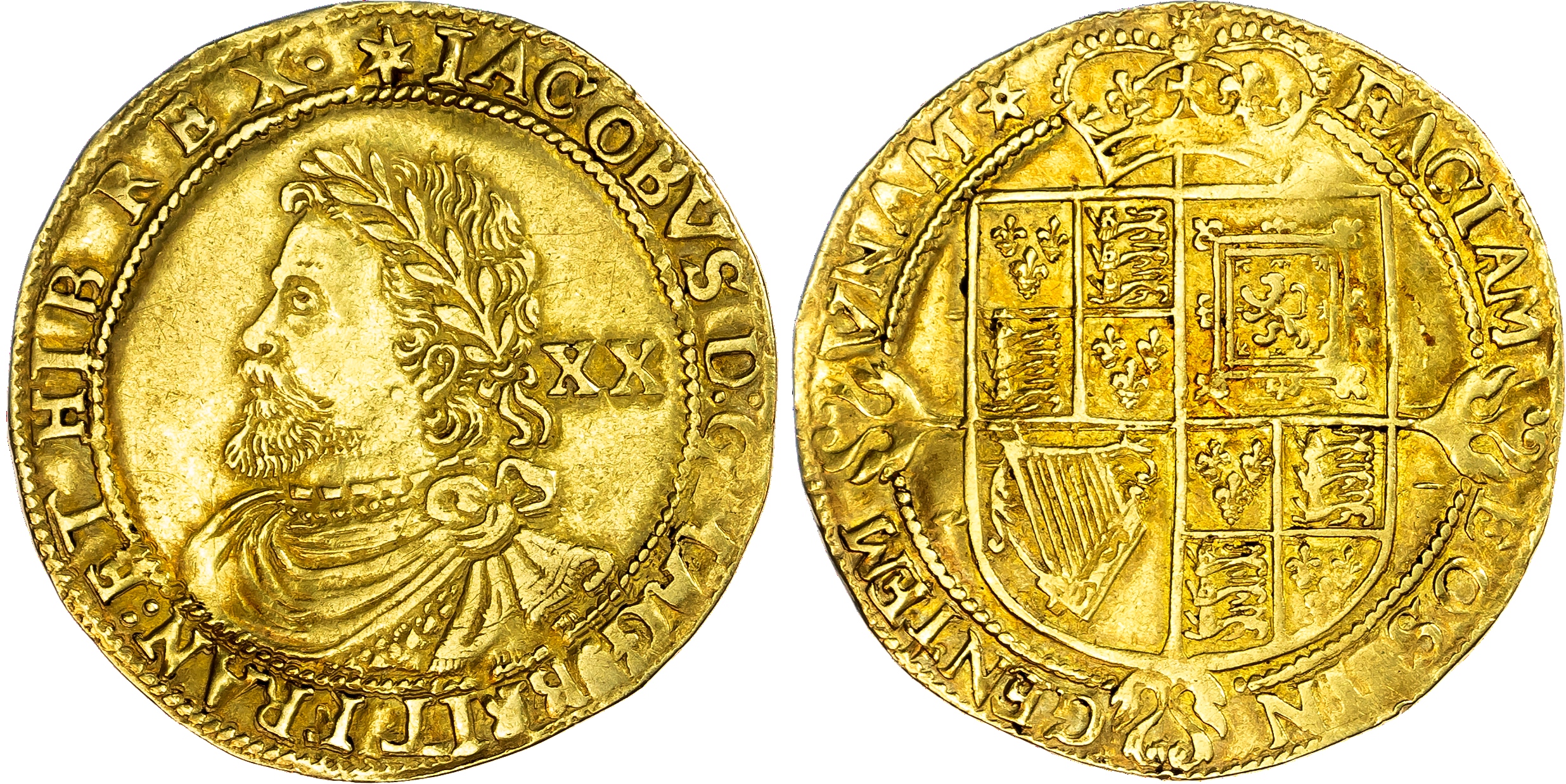 James I (1603-1625), Laurel, third coinage (1619-1625) mintmark: Spur Rowel 1620-1621.