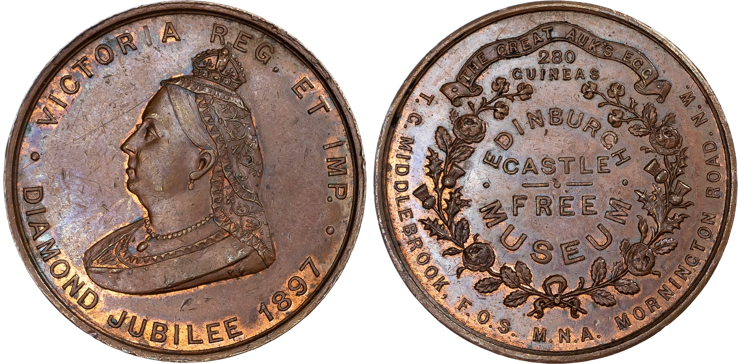 Great Britain, Scotland. Victoria CU Medallion. Edinburgh Castle Museaum. 1897. 