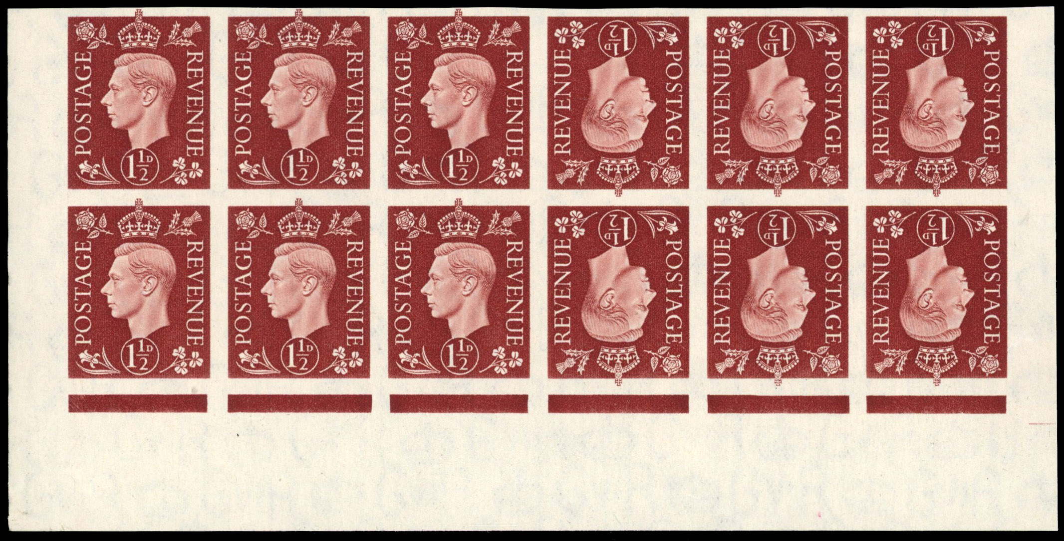Great Britain 1937 1½d Red-brown, Tête-bêche Pair, BPMA Imprimatur, SG 464