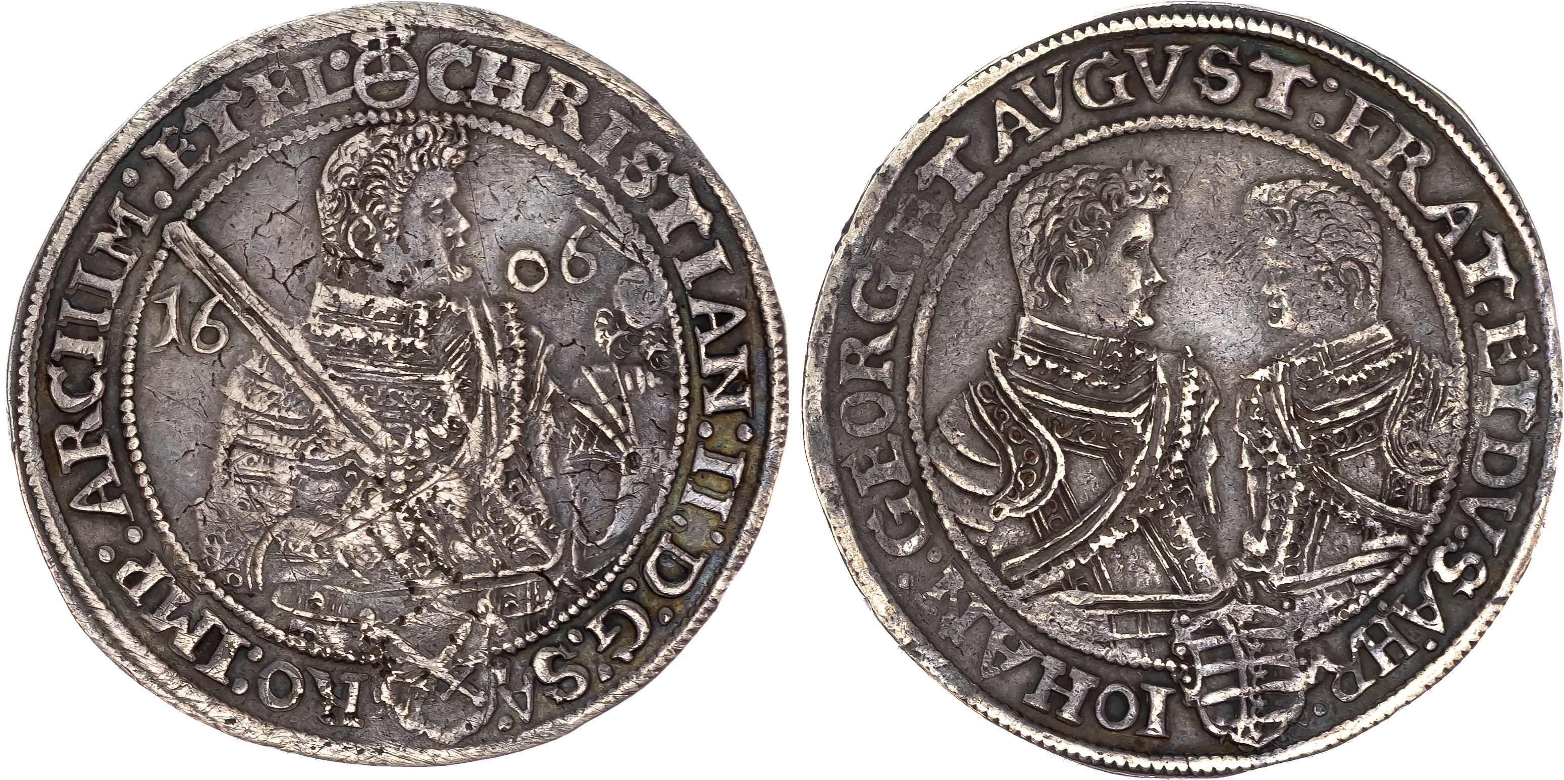 Germany, Saxony, Christian II, Johann Georg I and August (1591-1611), silver Taler, 1606, Dresden, 28.64g (Dav…