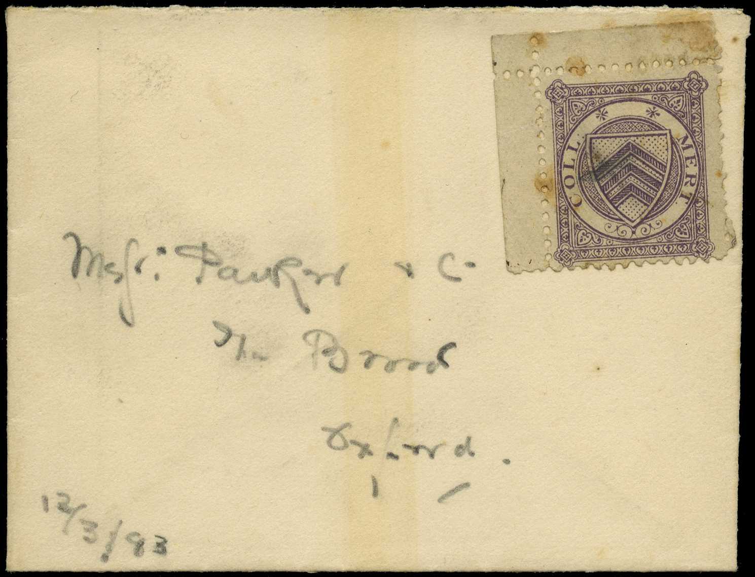 MERTON COLLEGE: 1883 (½d) mauve (top...