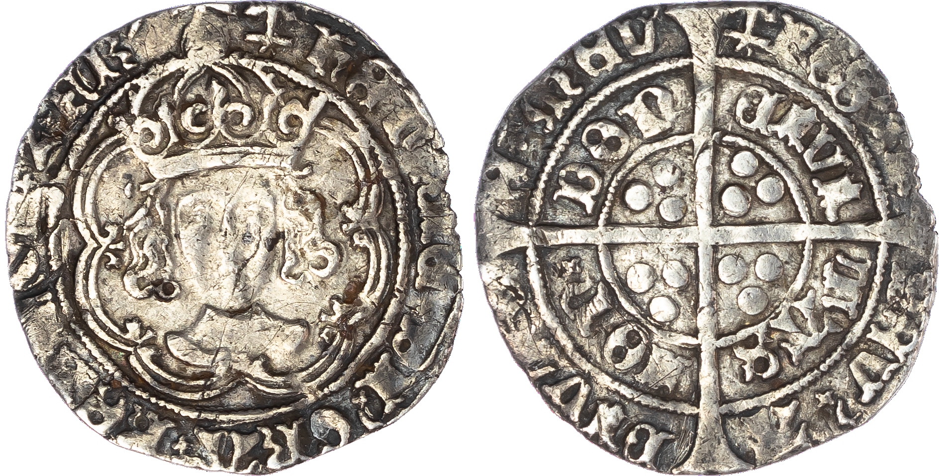 Henry VII (1485-1509), Groat, London mint, class IIIc, mintmark anchor (1499-1502), facing crowned bust, only outer arch of