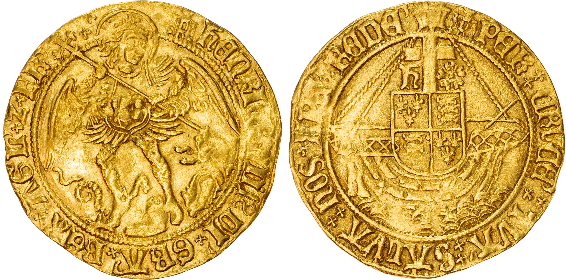 Henry VIII (1509-1547) Angel of six shillings and eight pence, first coinage (1509-26), mintmark castle.