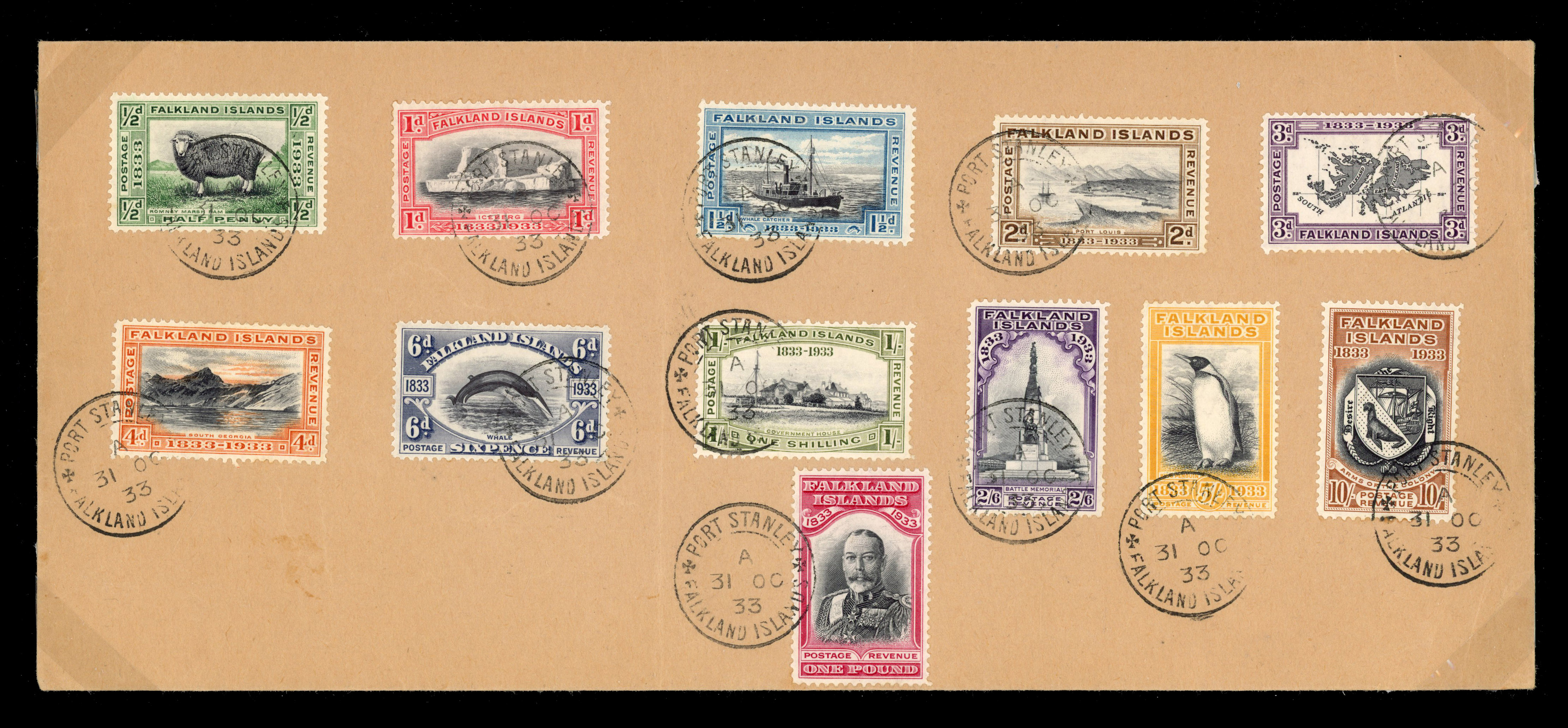 Falkland Islands 1933 Centenary set on cover