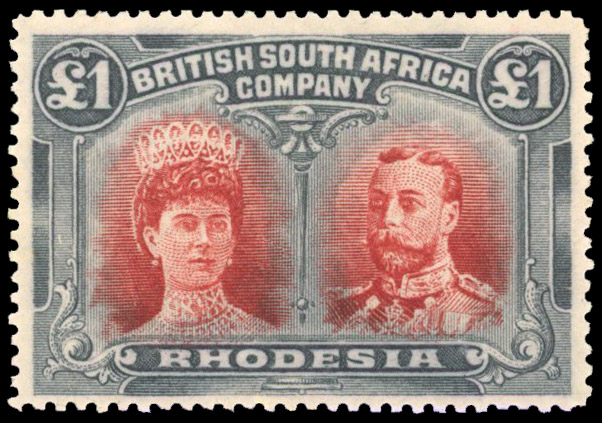 Rhodesia 1910-13 £1 lake-brown and (pale) slate-black perf 15