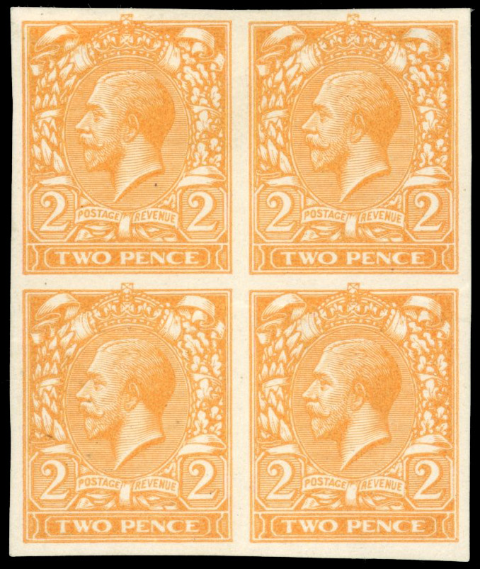 GB SG 368 colour trial block of four in cadmium orange