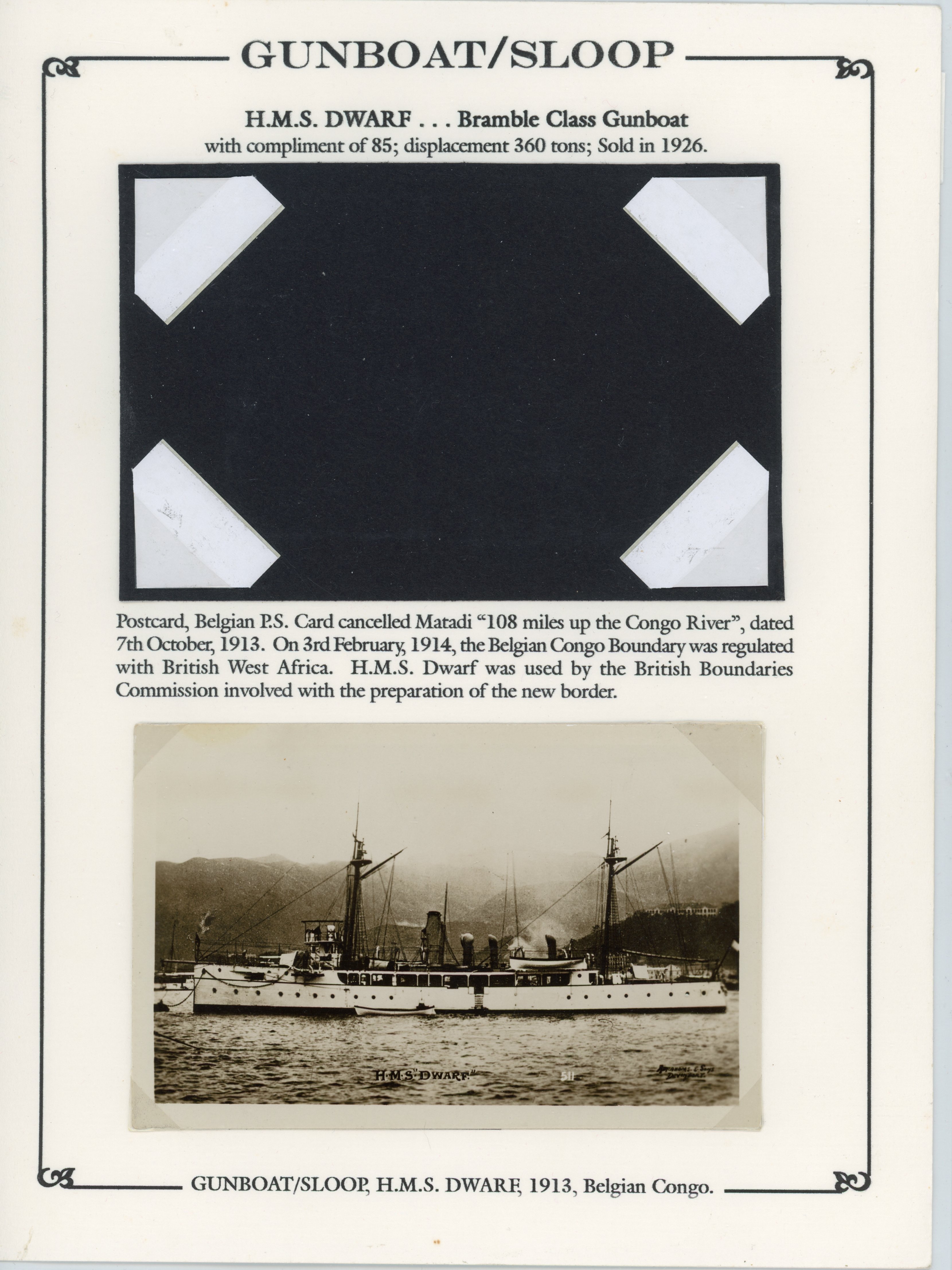 Belgian Congo 1913 stationery card from HMS Dwarf at Matadi