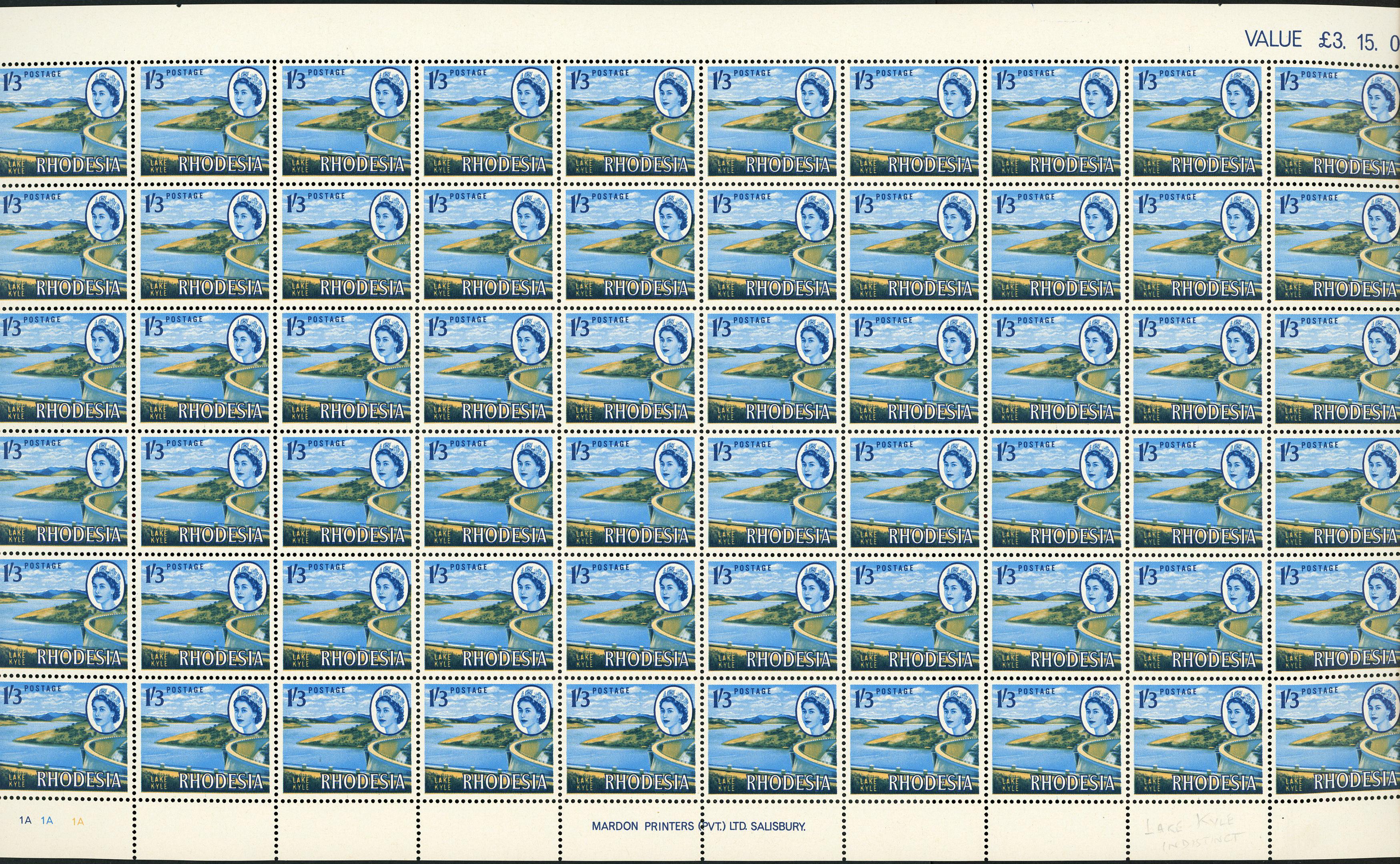 Rhodesia 1966 Mardon trial printings 1/3d sheets, white and brown gum SG...