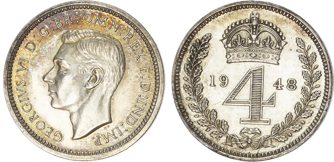 George VI (1936-1952) Maundy Set, 1948, Fourpence, Threepence, Twopence, Penny.
