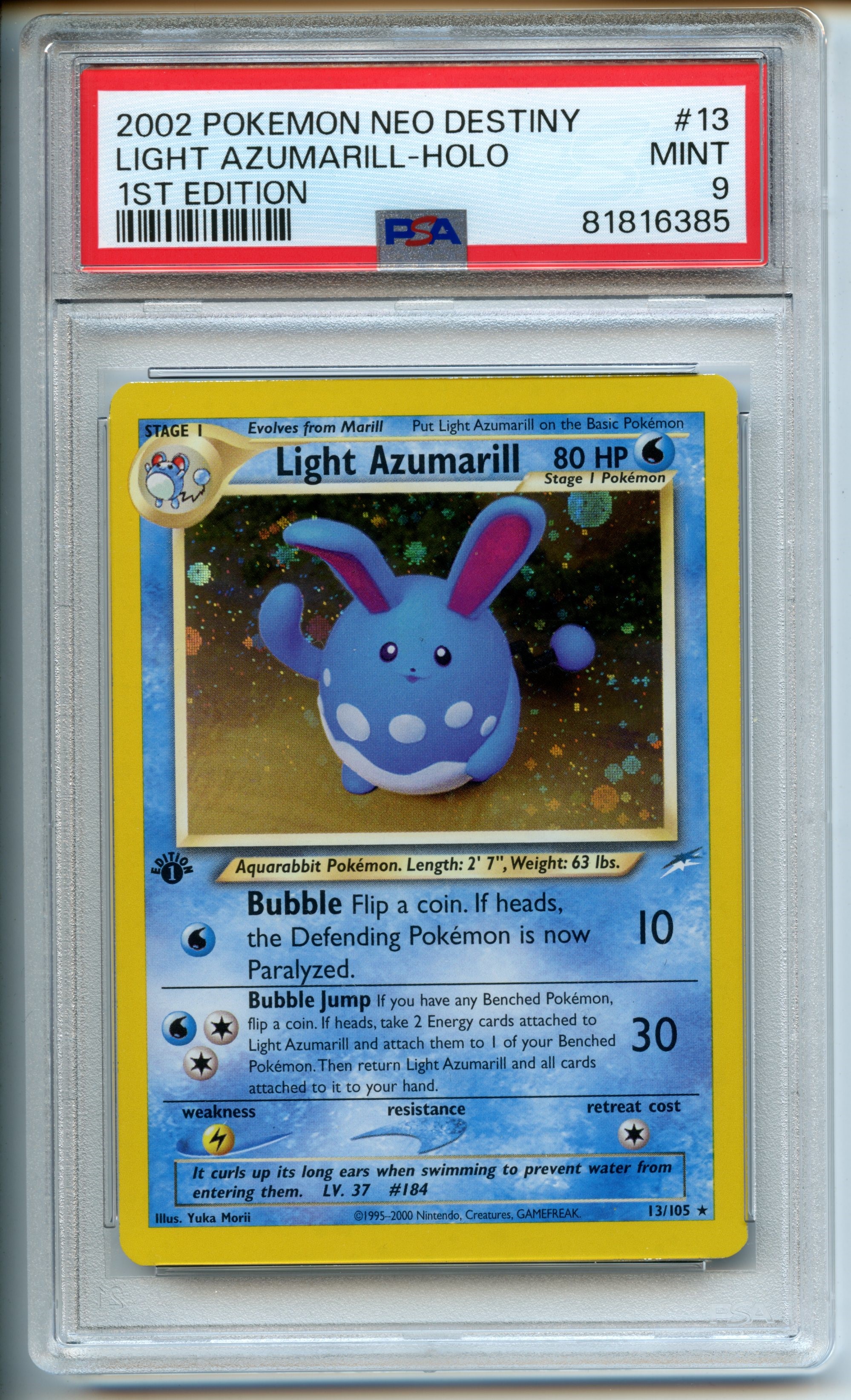 Pokemon TCG  - Light Azumarill HOLO - 1st Edition Neo Destiny  - PSA 9 