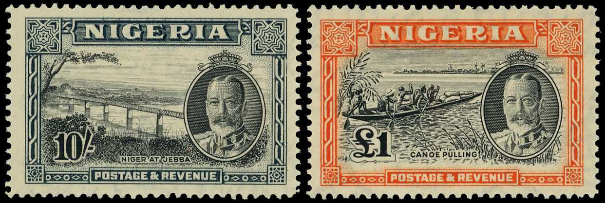 1936 Pictorial 10/- and £1 unmounted o.g., the 10/- with a small gum burst otherwise fine. SG 44-5,...