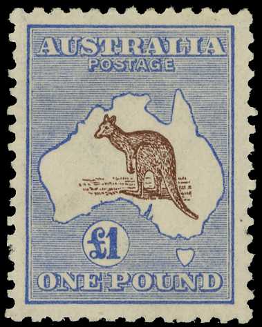 1916 £1 chocolate and dull blue Kangaroo,...